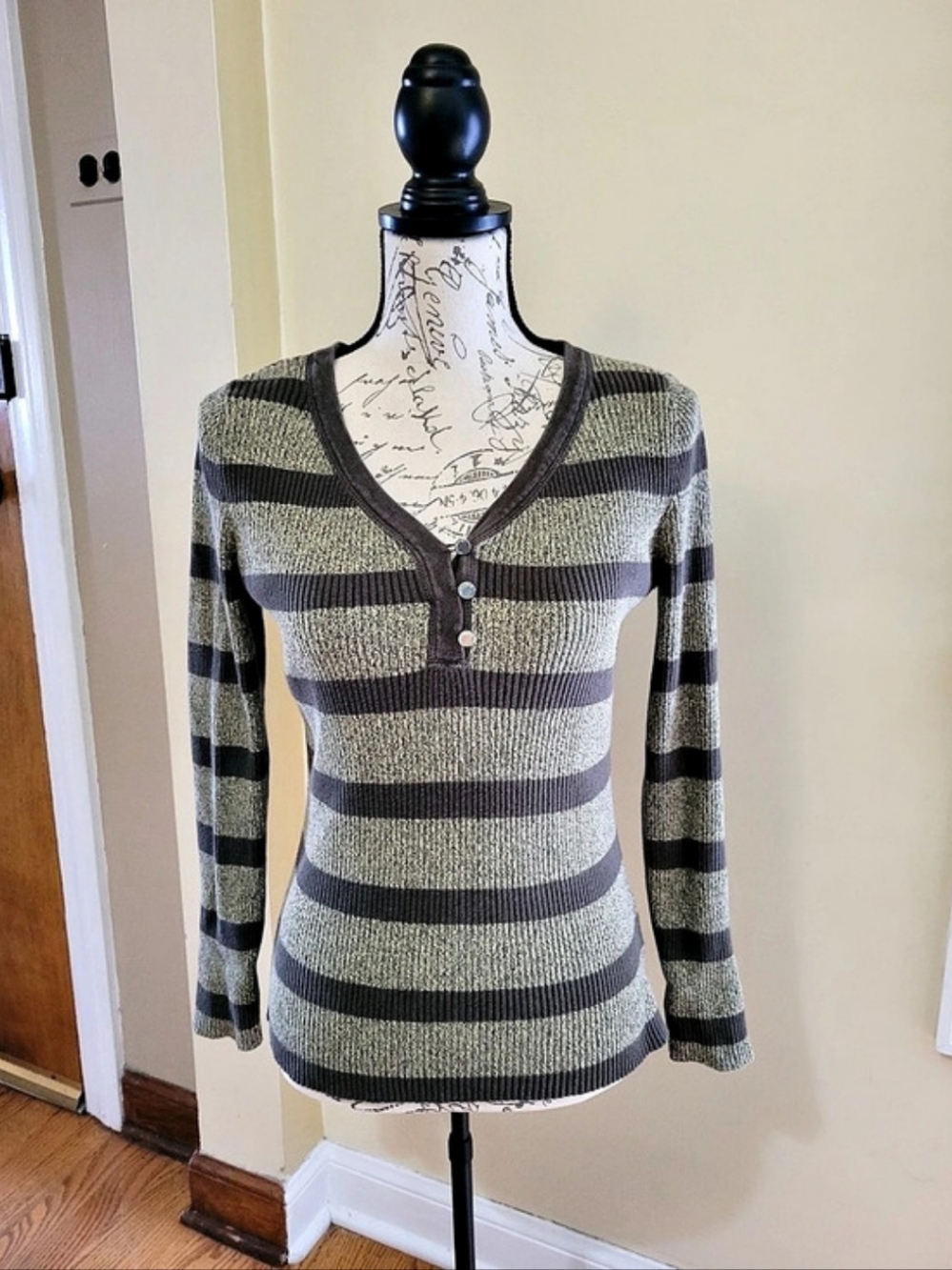 Liz Claiborne Vintage Striped Cotton Sweater in Green Size Small